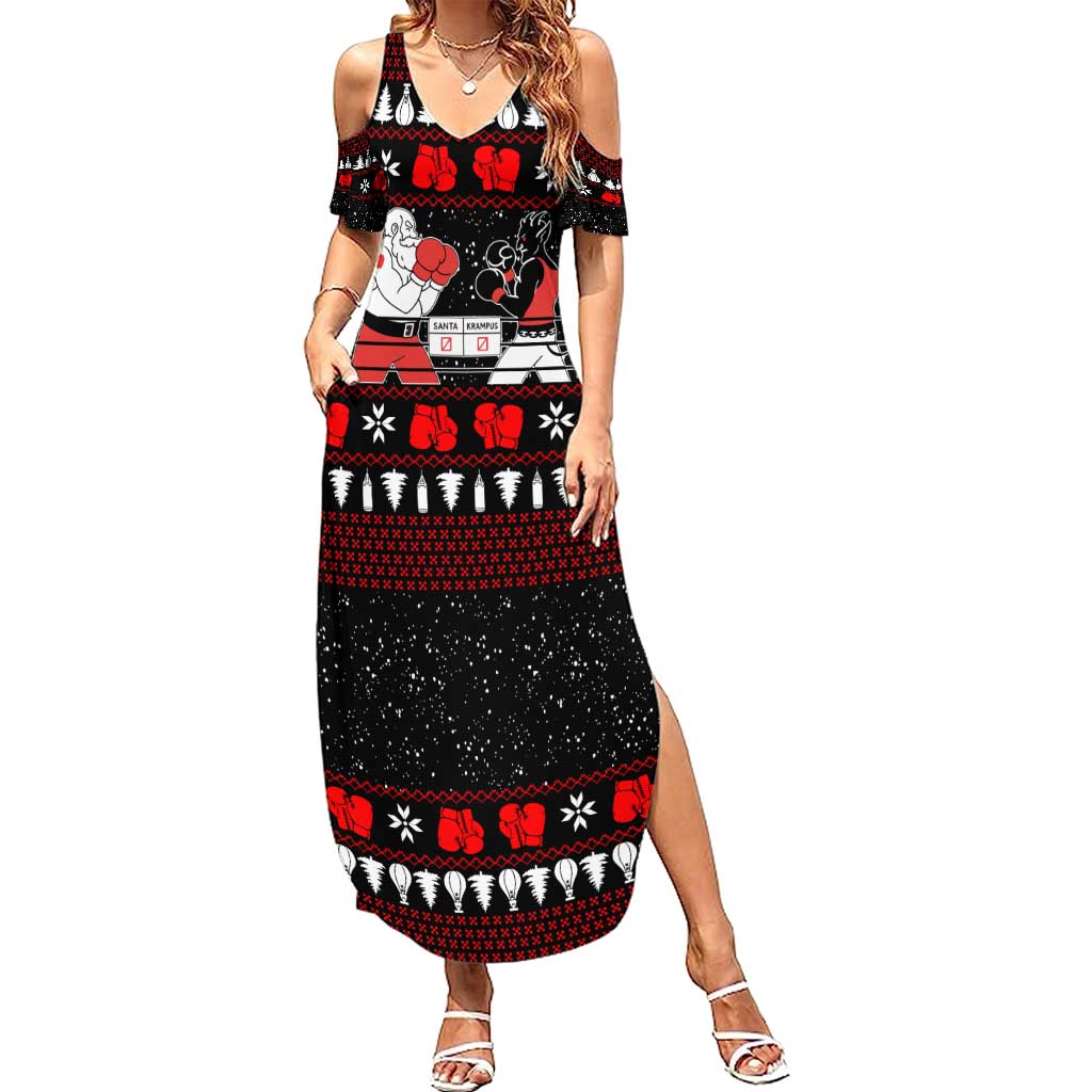 Christmas Boxing Santa And Krampus Family Matching Summer Maxi Dress and Hawaiian Shirt Xmas Holiday Patterns - Wonder Print Shop