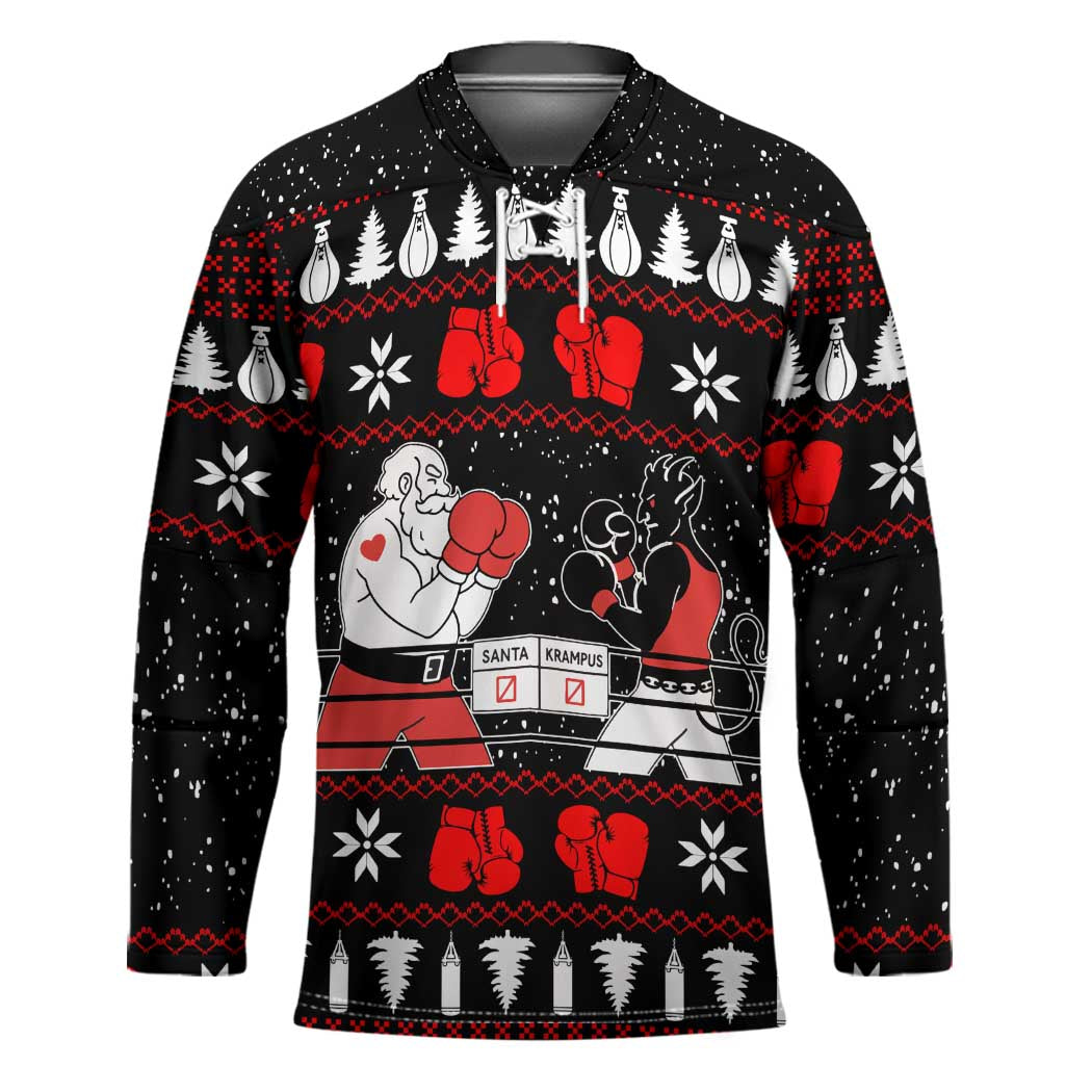 Christmas Boxing Santa And Krampus Hockey Jersey Xmas Holiday Patterns - Wonder Print Shop
