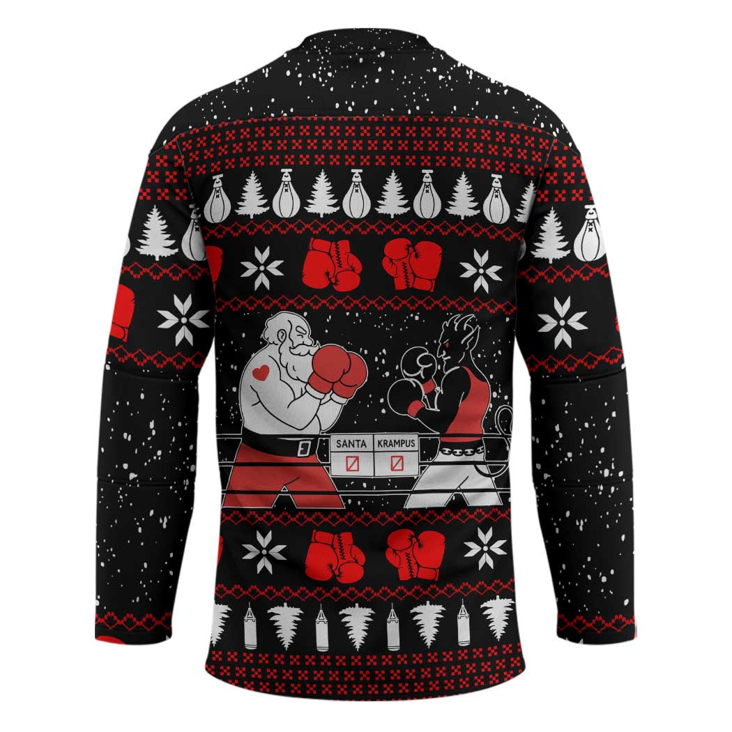 Christmas Boxing Santa And Krampus Hockey Jersey Xmas Holiday Patterns - Wonder Print Shop