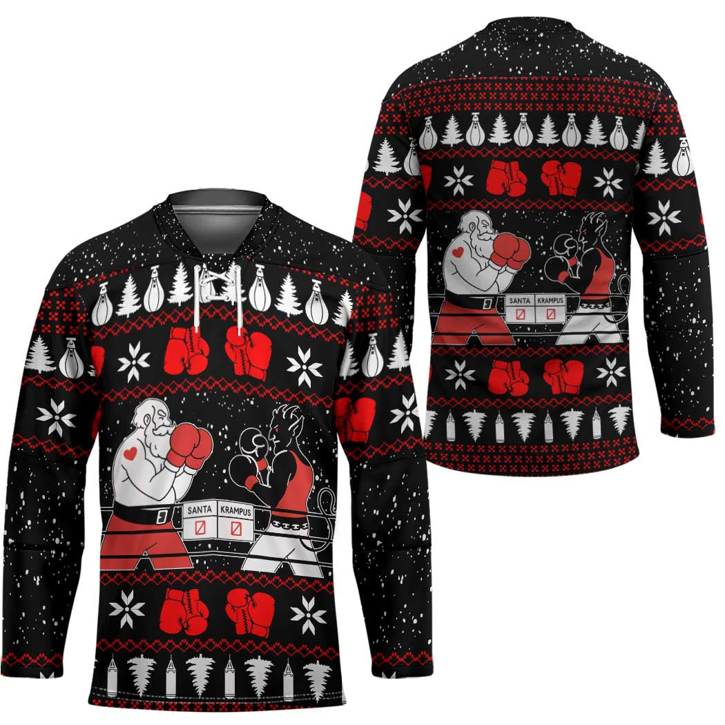 Christmas Boxing Santa And Krampus Hockey Jersey Xmas Holiday Patterns - Wonder Print Shop