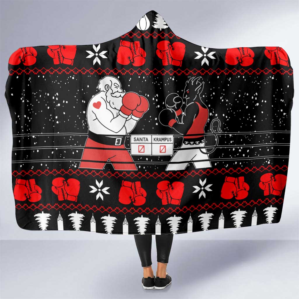 Christmas Boxing Santa And Krampus Hooded Blanket Xmas Holiday Patterns - Wonder Print Shop
