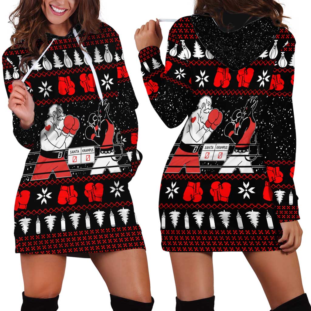 Christmas Boxing Santa And Krampus Hoodie Dress Xmas Holiday Patterns - Wonder Print Shop