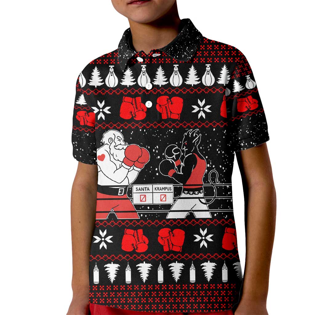 Christmas Boxing Santa And Krampus Kid Polo Shirt Xmas Holiday Patterns - Wonder Print Shop