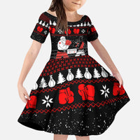 Christmas Boxing Santa And Krampus Kid Short Sleeve Dress Xmas Holiday Patterns - Wonder Print Shop