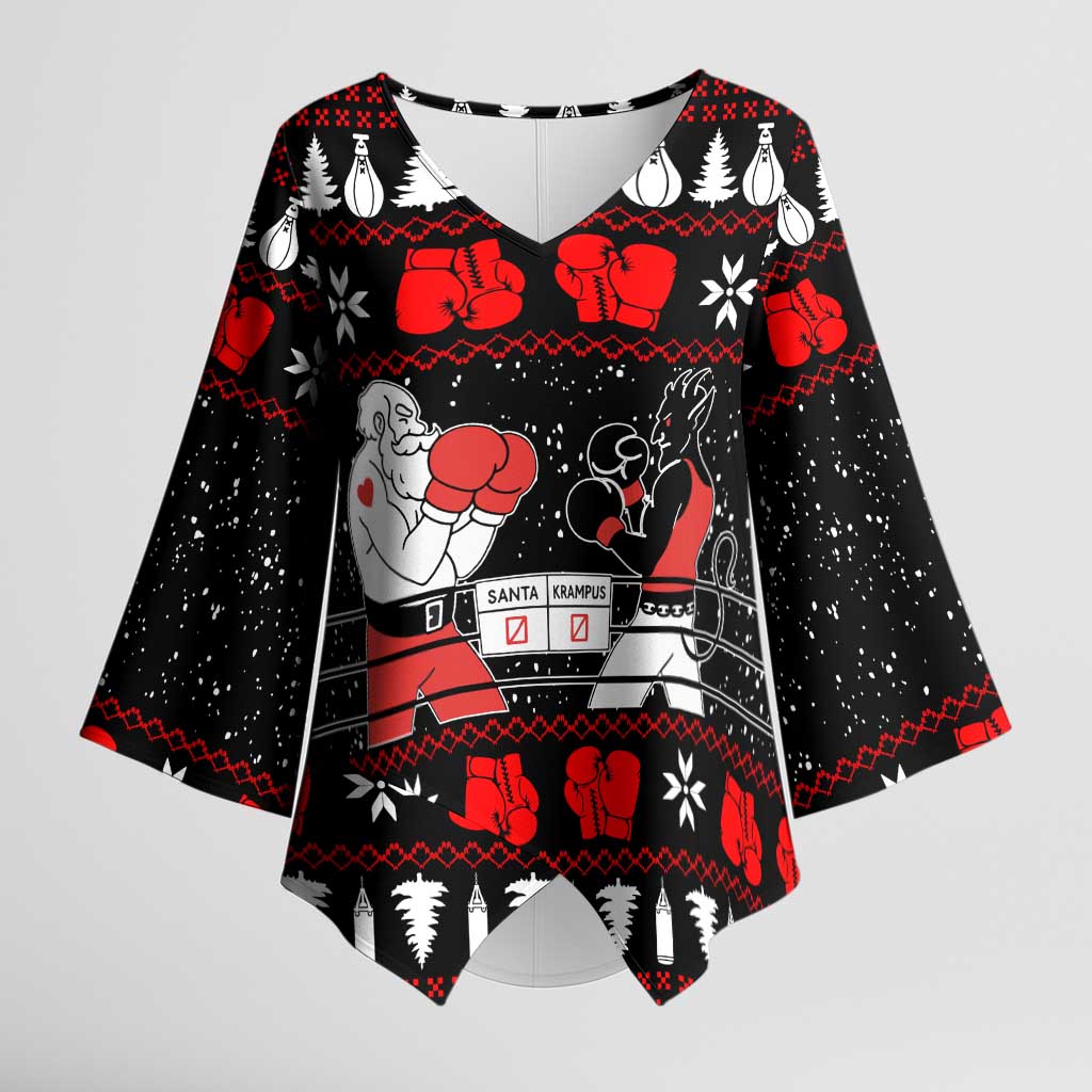 Christmas Boxing Santa And Krampus Kimono Sleeve Blouse Xmas Holiday Patterns - Wonder Print Shop