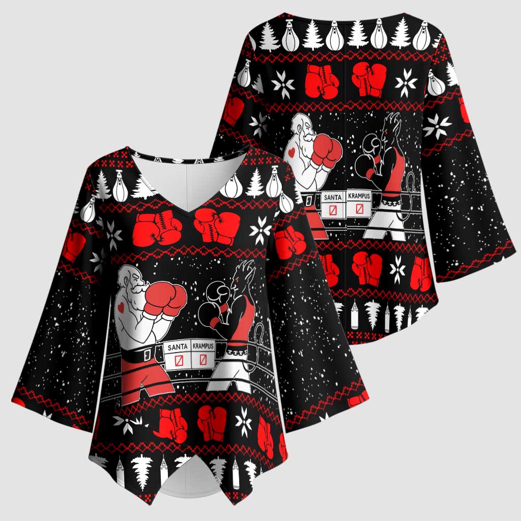 Christmas Boxing Santa And Krampus Kimono Sleeve Blouse Xmas Holiday Patterns - Wonder Print Shop