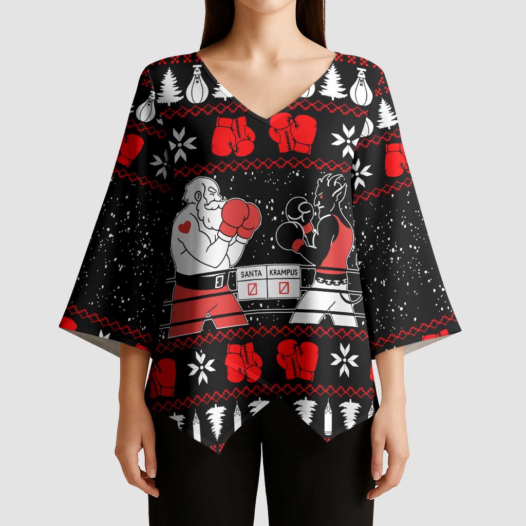 Christmas Boxing Santa And Krampus Kimono Sleeve Blouse Xmas Holiday Patterns - Wonder Print Shop