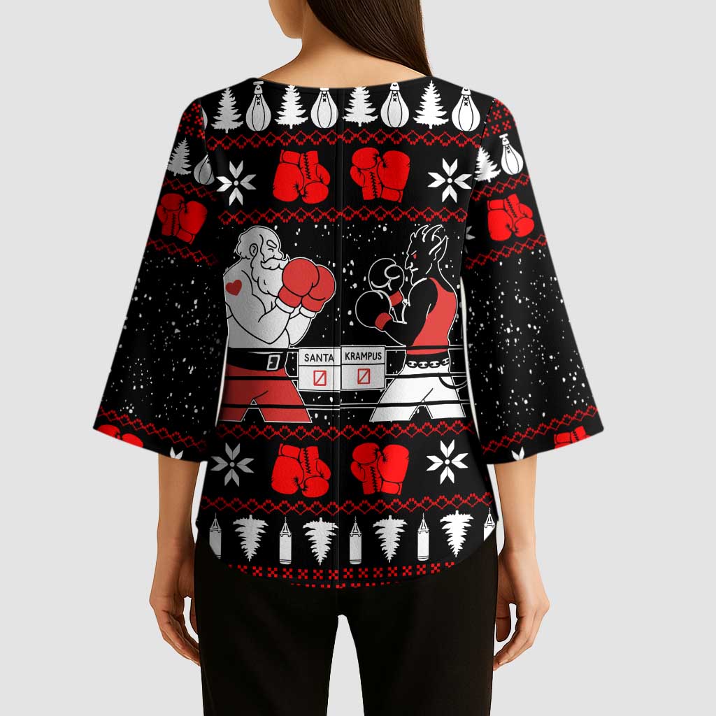 Christmas Boxing Santa And Krampus Kimono Sleeve Blouse Xmas Holiday Patterns - Wonder Print Shop