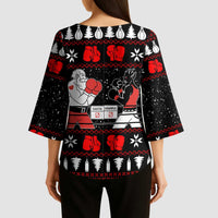 Christmas Boxing Santa And Krampus Kimono Sleeve Blouse Xmas Holiday Patterns - Wonder Print Shop