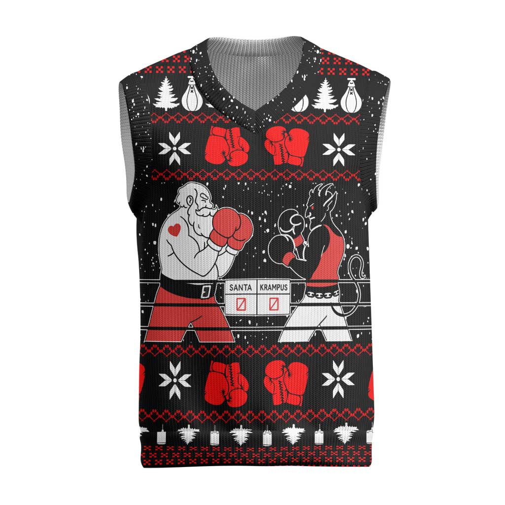 Christmas Boxing Santa And Krampus Christmas Knitted V-Neck Vest Xmas Holiday Patterns - Wonder Print Shop
