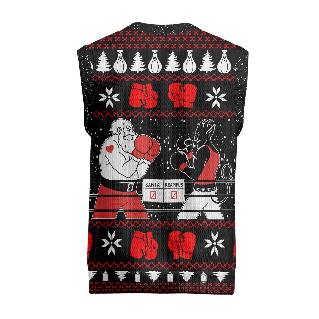 Christmas Boxing Santa And Krampus Christmas Knitted V-Neck Vest Xmas Holiday Patterns - Wonder Print Shop