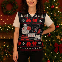 Christmas Boxing Santa And Krampus Christmas Knitted V-Neck Vest Xmas Holiday Patterns - Wonder Print Shop