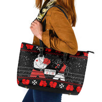 Christmas Boxing Santa And Krampus Leather Tote Bag Xmas Holiday Patterns - Wonder Print Shop