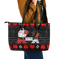 Christmas Boxing Santa And Krampus Leather Tote Bag Xmas Holiday Patterns - Wonder Print Shop