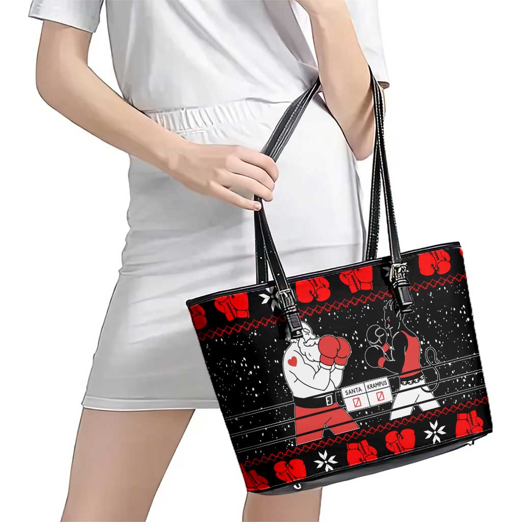 Christmas Boxing Santa And Krampus Leather Tote Bag Xmas Holiday Patterns - Wonder Print Shop
