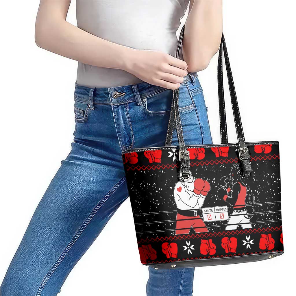 Christmas Boxing Santa And Krampus Leather Tote Bag Xmas Holiday Patterns - Wonder Print Shop