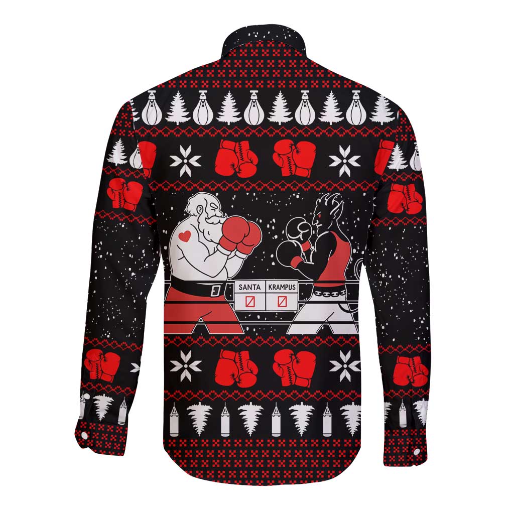 Christmas Boxing Santa And Krampus Long Sleeve Button Shirt Xmas Holiday Patterns - Wonder Print Shop