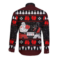 Christmas Boxing Santa And Krampus Long Sleeve Button Shirt Xmas Holiday Patterns - Wonder Print Shop