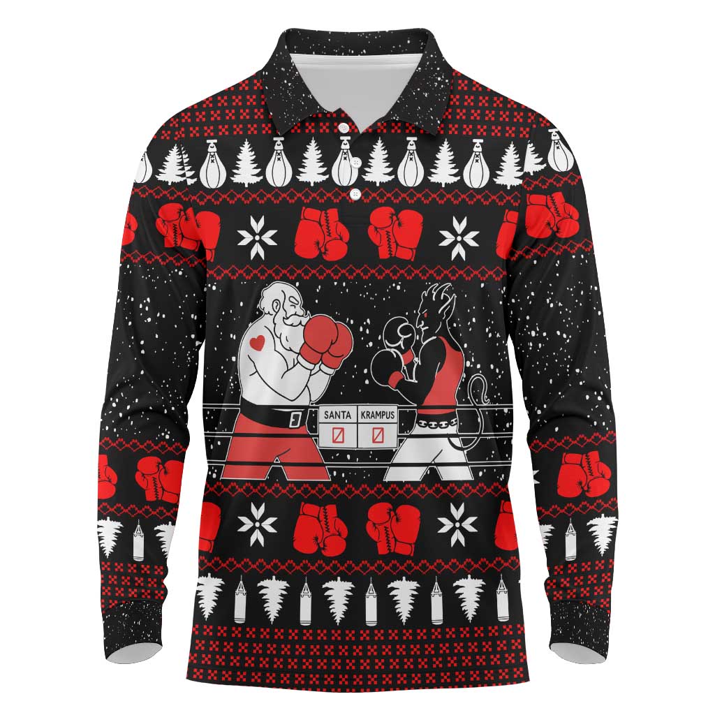 Christmas Boxing Santa And Krampus Long Sleeve Polo Shirt Xmas Holiday Patterns - Wonder Print Shop
