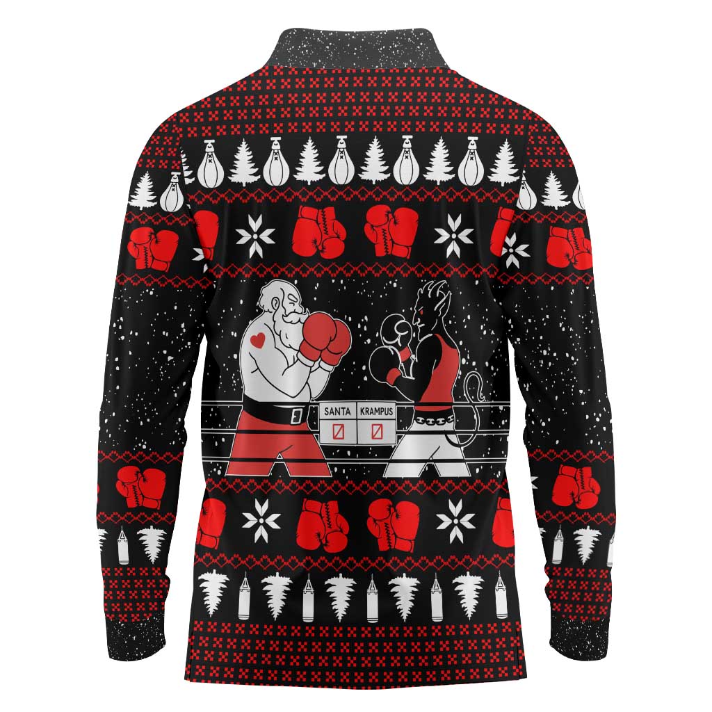 Christmas Boxing Santa And Krampus Long Sleeve Polo Shirt Xmas Holiday Patterns - Wonder Print Shop
