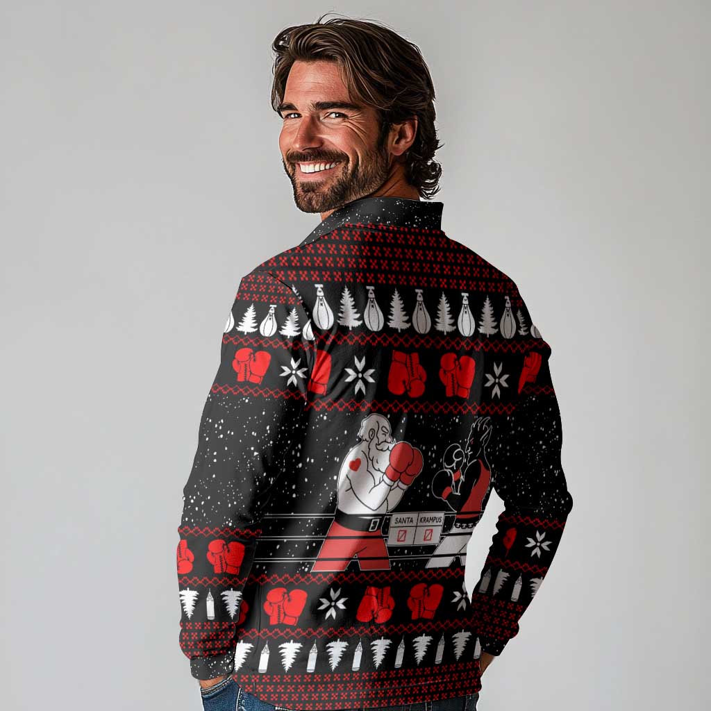 Christmas Boxing Santa And Krampus Long Sleeve Polo Shirt Xmas Holiday Patterns - Wonder Print Shop