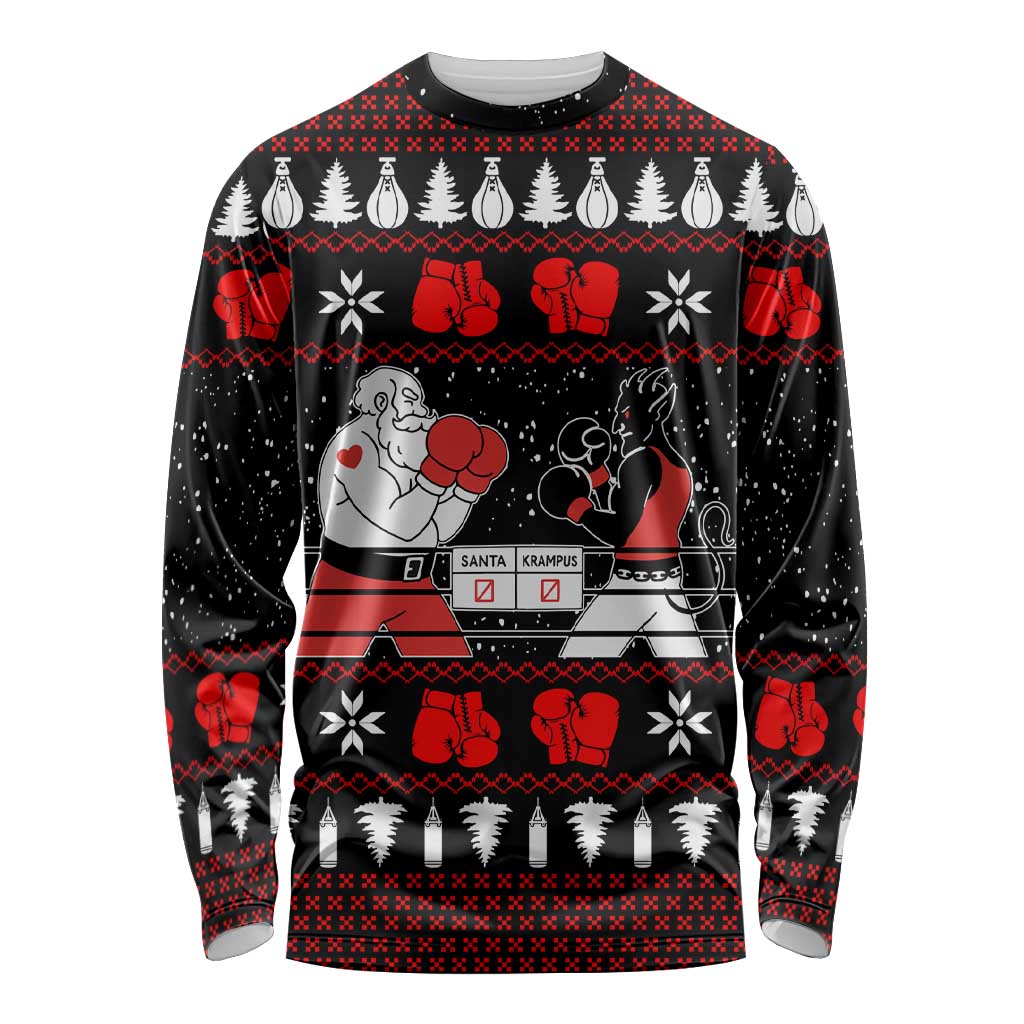 Christmas Boxing Santa And Krampus Long Sleeve Shirt Xmas Holiday Patterns - Wonder Print Shop