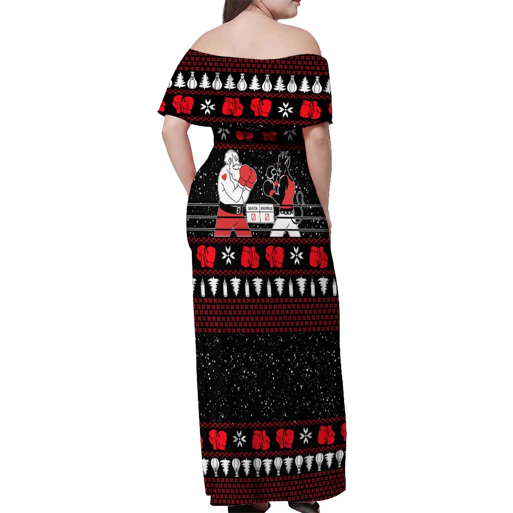 Christmas Boxing Santa And Krampus Off Shoulder Maxi Dress Xmas Holiday Patterns - Wonder Print Shop