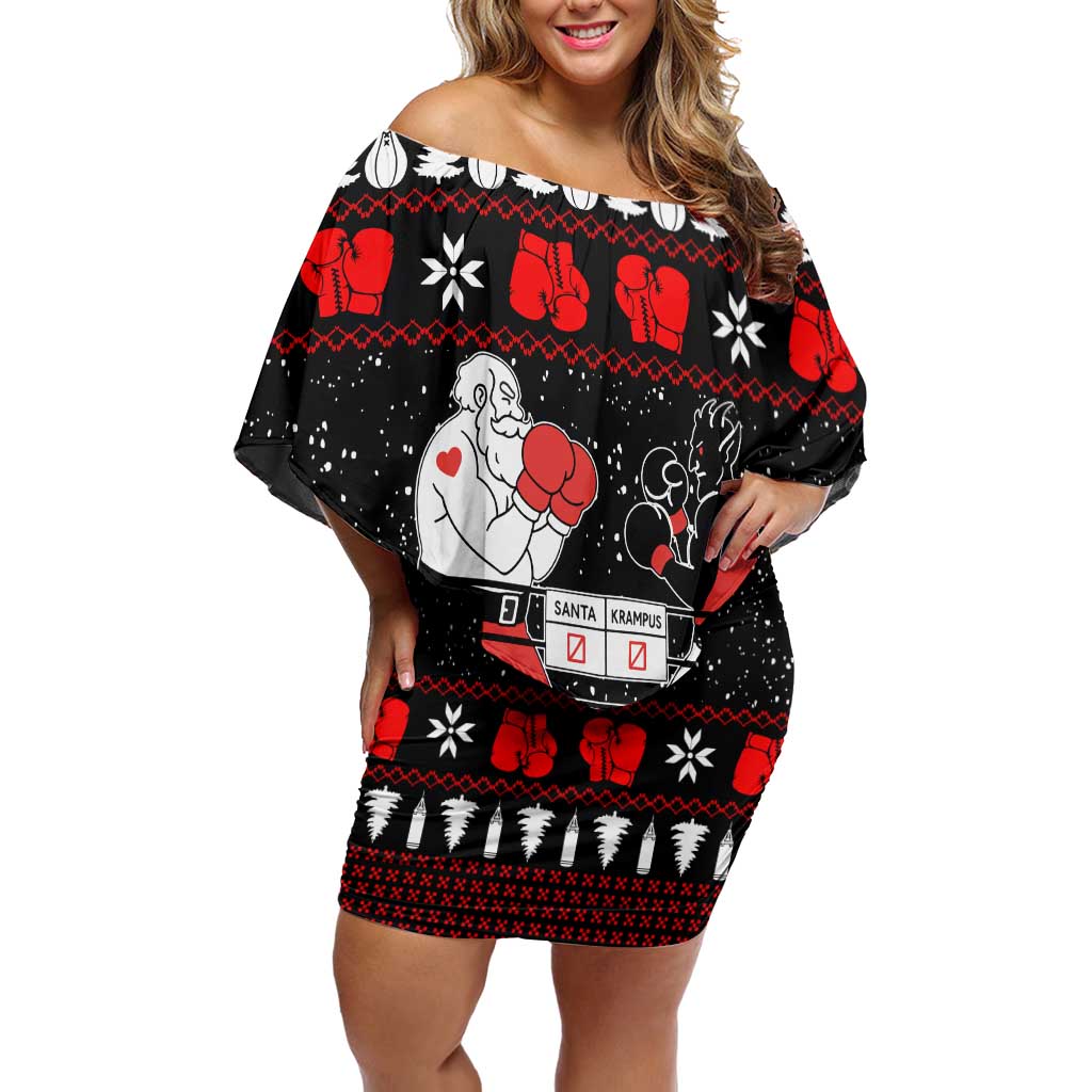 Christmas Boxing Santa And Krampus Off Shoulder Short Dress Xmas Holiday Patterns - Wonder Print Shop