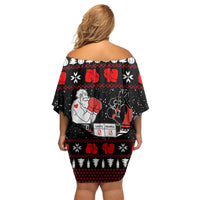 Christmas Boxing Santa And Krampus Off Shoulder Short Dress Xmas Holiday Patterns - Wonder Print Shop
