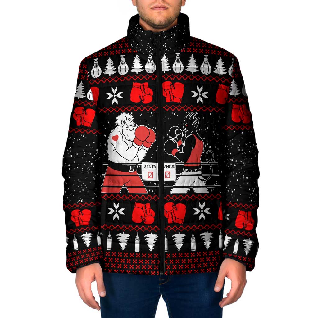 Christmas Boxing Santa And Krampus Padded Jacket Xmas Holiday Patterns - Wonder Print Shop