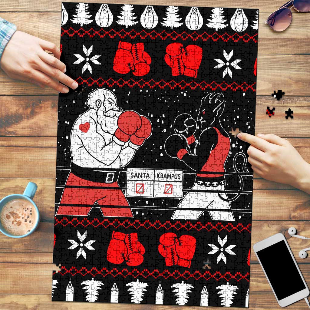 Christmas Boxing Santa And Krampus Puzzle Xmas Holiday Patterns - Wonder Print Shop