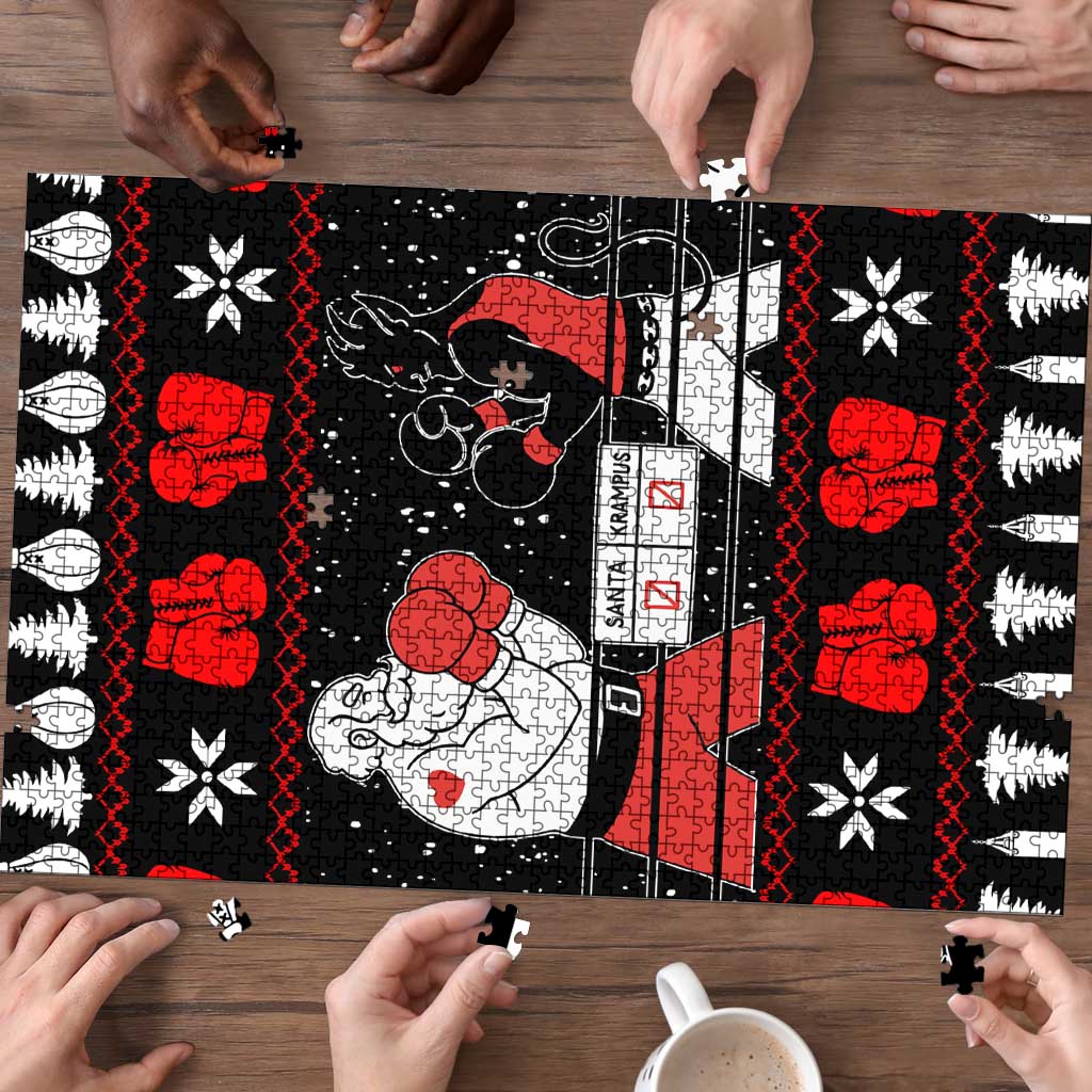 Christmas Boxing Santa And Krampus Puzzle Xmas Holiday Patterns - Wonder Print Shop