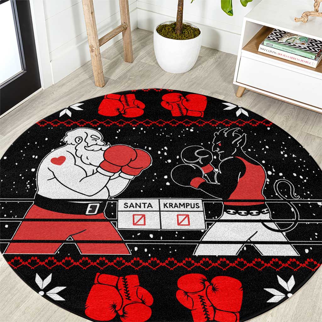 Christmas Boxing Santa And Krampus Round Carpet Xmas Holiday Patterns - Wonder Print Shop