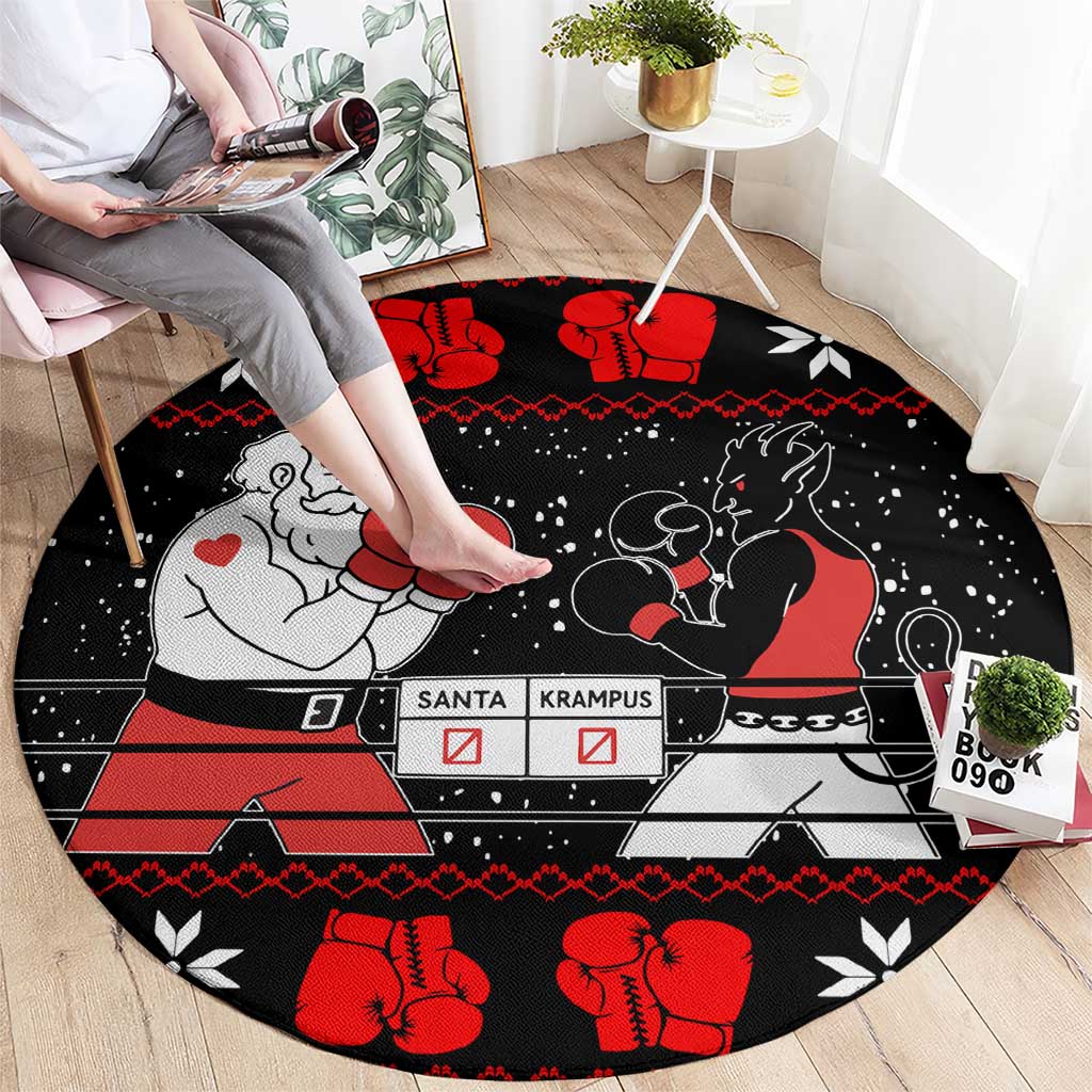 Christmas Boxing Santa And Krampus Round Carpet Xmas Holiday Patterns - Wonder Print Shop