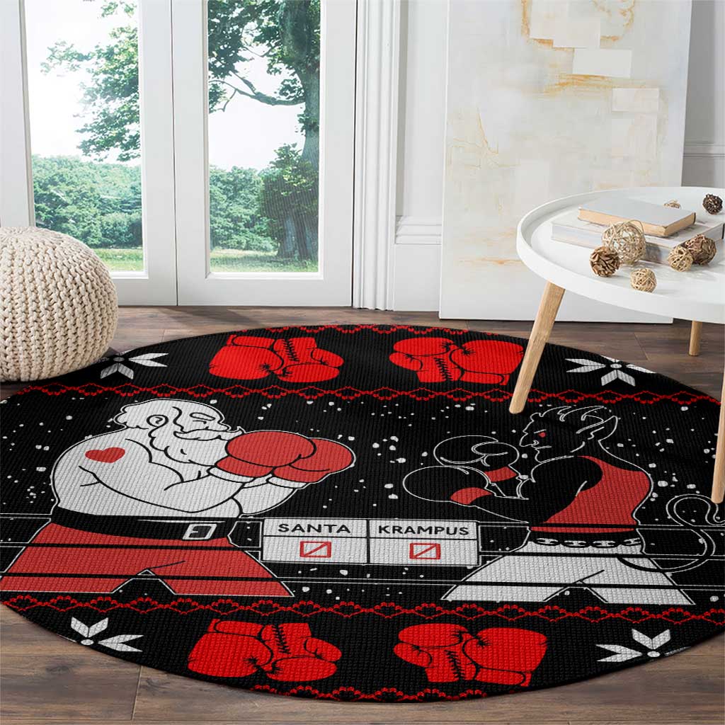 Christmas Boxing Santa And Krampus Round Carpet Xmas Holiday Patterns - Wonder Print Shop