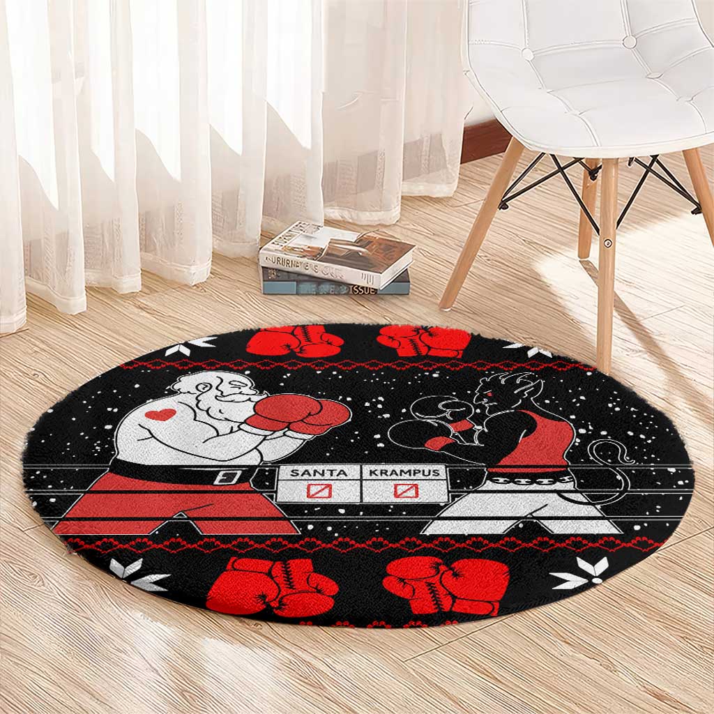 Christmas Boxing Santa And Krampus Round Carpet Xmas Holiday Patterns - Wonder Print Shop