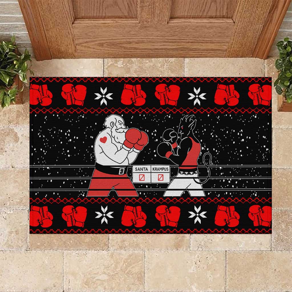 Christmas Boxing Santa And Krampus Rubber Doormat Xmas Holiday Patterns - Wonder Print Shop