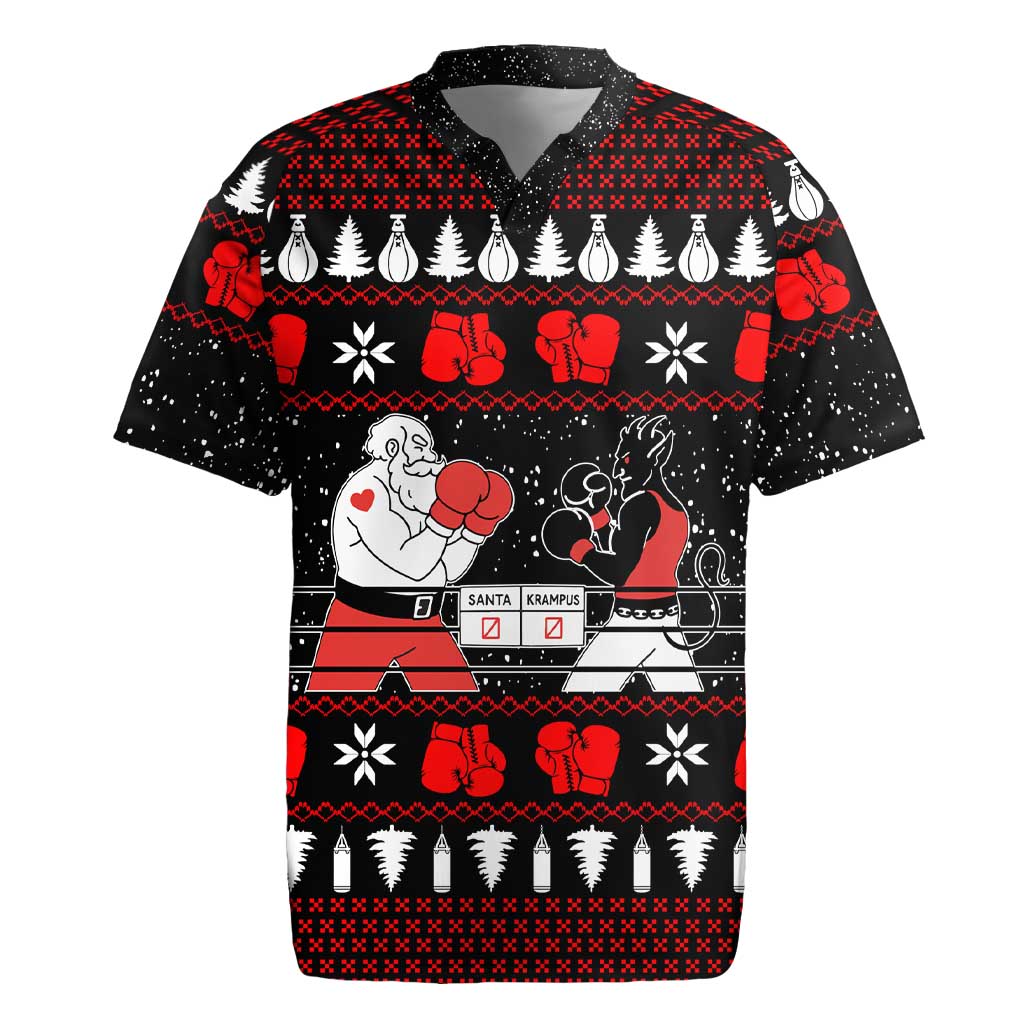 Christmas Boxing Santa And Krampus Rugby Jersey Xmas Holiday Patterns - Wonder Print Shop