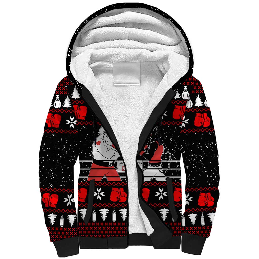 Christmas Boxing Santa And Krampus Sherpa Hoodie Xmas Holiday Patterns - Wonder Print Shop