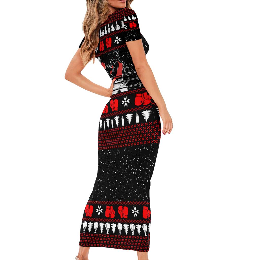 Christmas Boxing Santa And Krampus Short Sleeve Bodycon Dress Xmas Holiday Patterns - Wonder Print Shop
