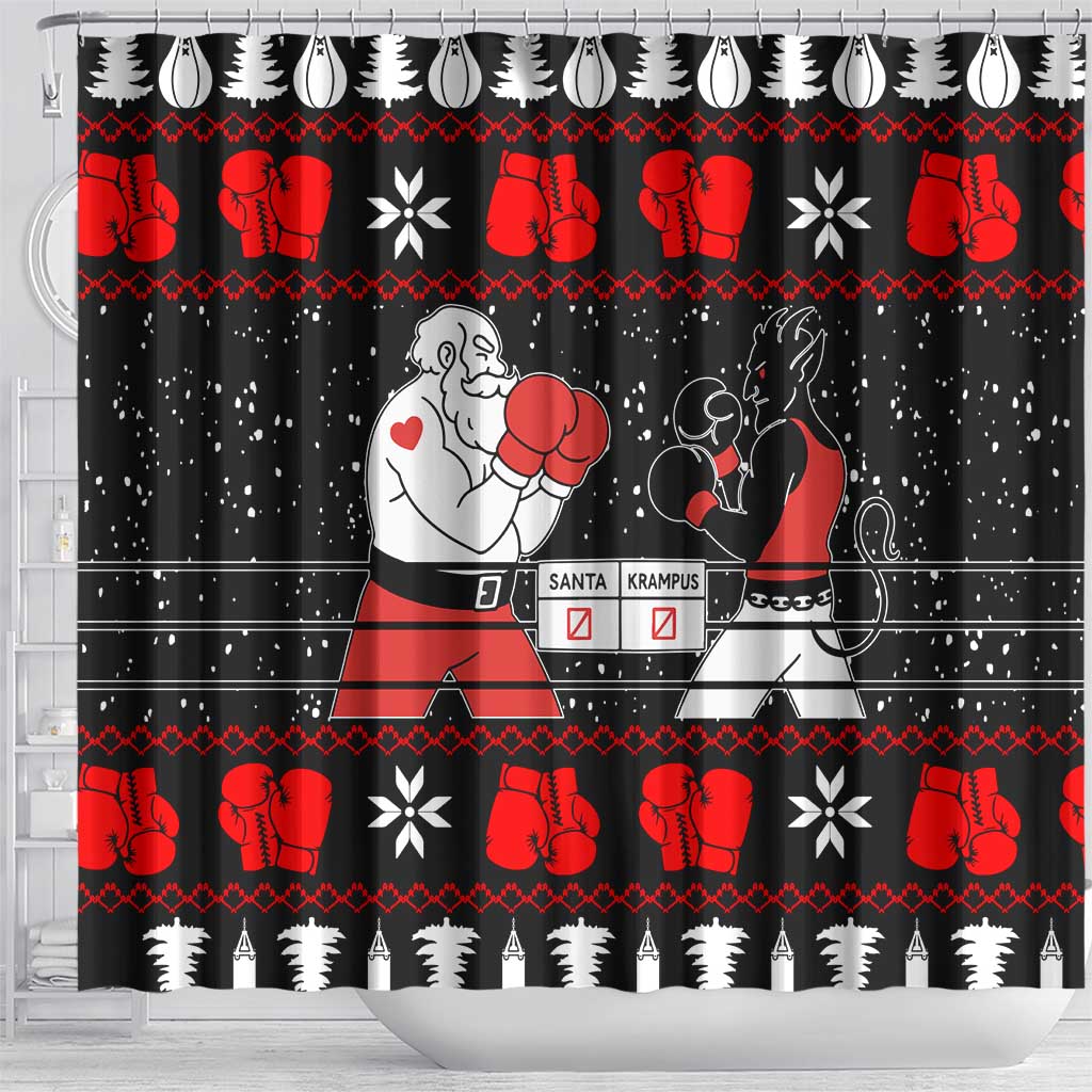 Christmas Boxing Santa And Krampus Shower Curtain Xmas Holiday Patterns - Wonder Print Shop