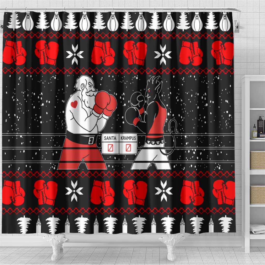 Christmas Boxing Santa And Krampus Shower Curtain Xmas Holiday Patterns - Wonder Print Shop