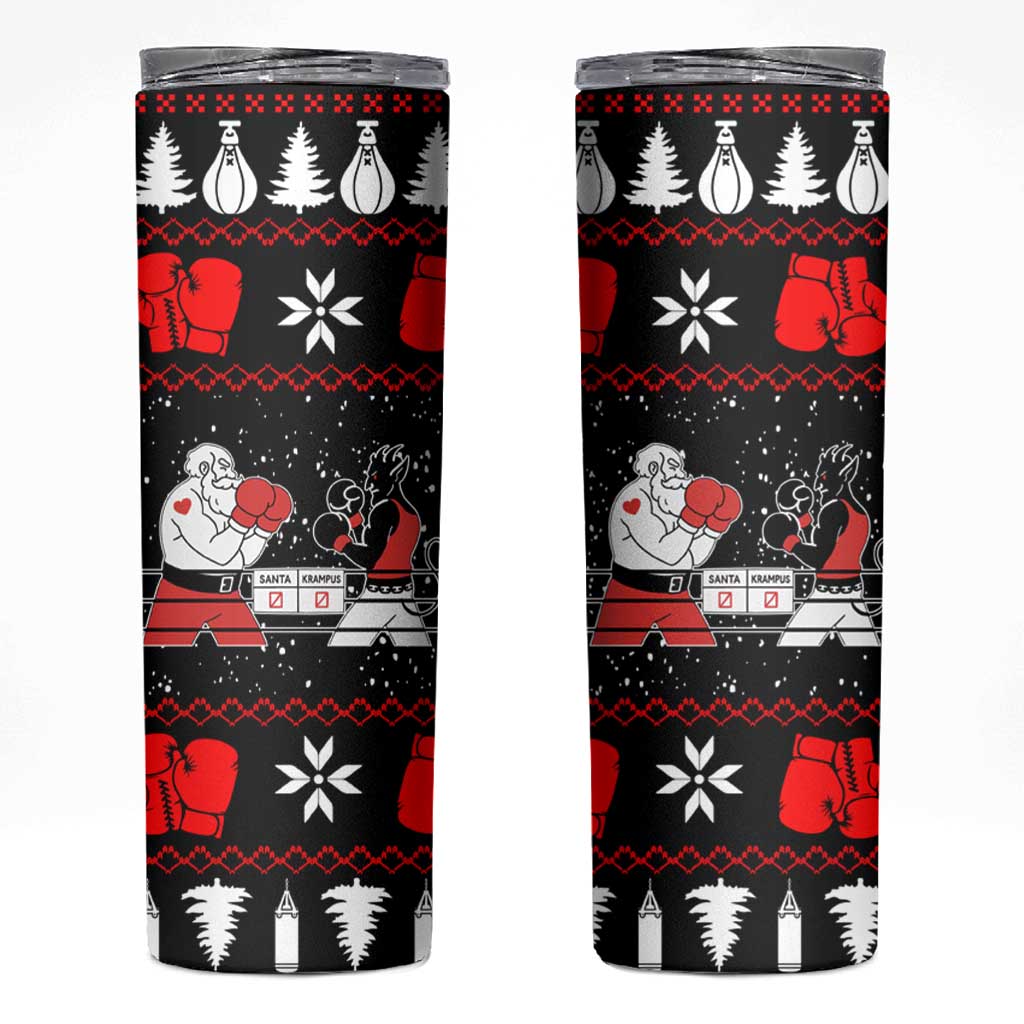 Christmas Boxing Santa And Krampus Skinny Tumbler Xmas Holiday Patterns - Wonder Print Shop