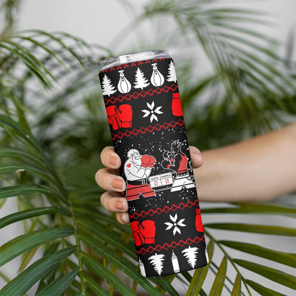 Christmas Boxing Santa And Krampus Skinny Tumbler Xmas Holiday Patterns - Wonder Print Shop