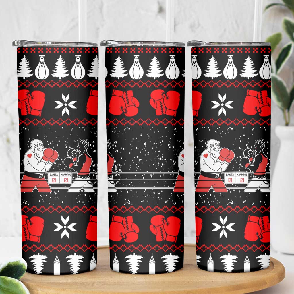 Christmas Boxing Santa And Krampus Skinny Tumbler Xmas Holiday Patterns - Wonder Print Shop