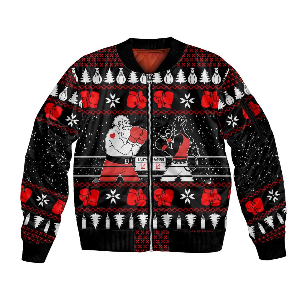 Christmas Boxing Santa And Krampus Sleeve Zip Bomber Jacket Xmas Holiday Patterns - Wonder Print Shop