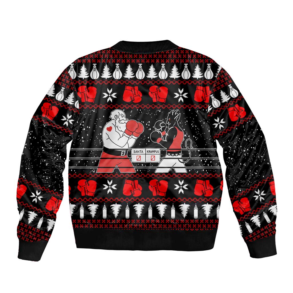Christmas Boxing Santa And Krampus Sleeve Zip Bomber Jacket Xmas Holiday Patterns - Wonder Print Shop