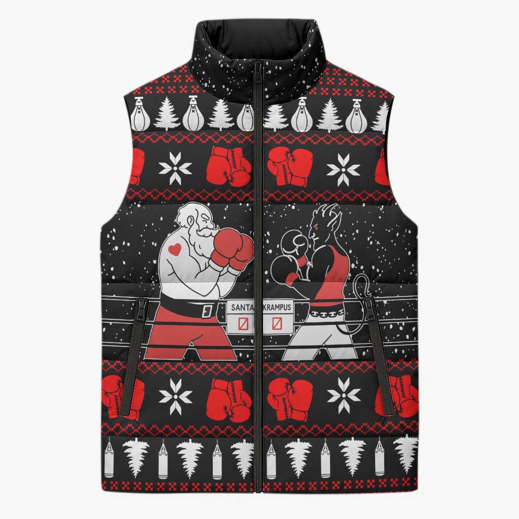 Christmas Boxing Santa And Krampus Sleeveless Puffer Jacket Xmas Holiday Patterns - Wonder Print Shop