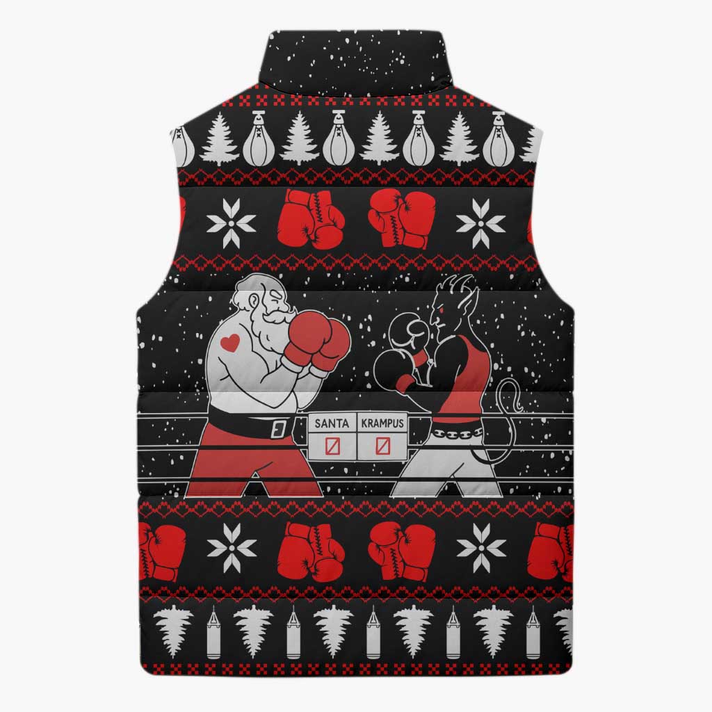 Christmas Boxing Santa And Krampus Sleeveless Puffer Jacket Xmas Holiday Patterns - Wonder Print Shop