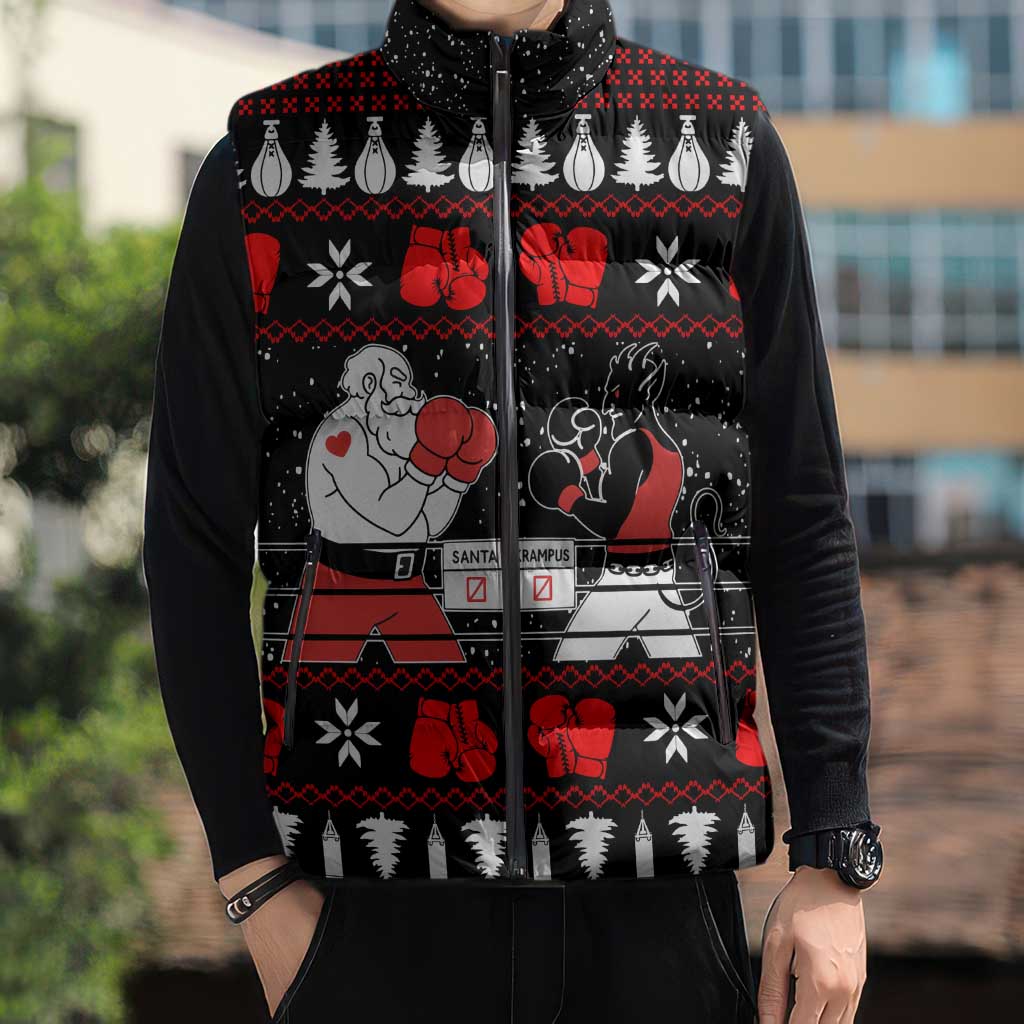 Christmas Boxing Santa And Krampus Sleeveless Puffer Jacket Xmas Holiday Patterns - Wonder Print Shop